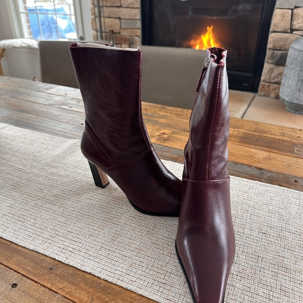 ASOS Mulberry Leather Chisel Toe Ankle Boots